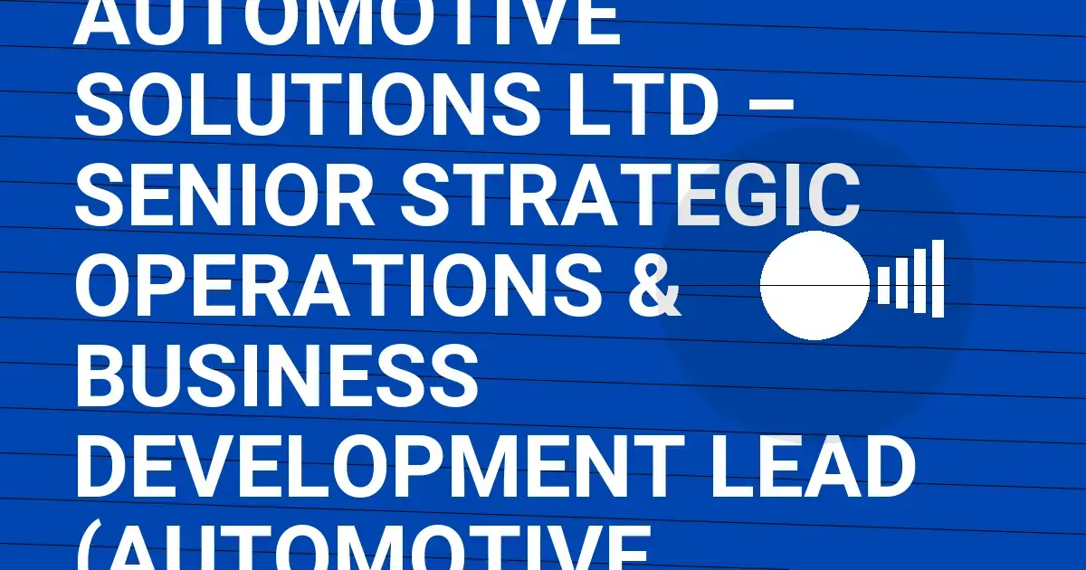 Northstar Automotive Solutions Ltd – Senior Strategic Operations & Business Development Lead (Automotive Sector)